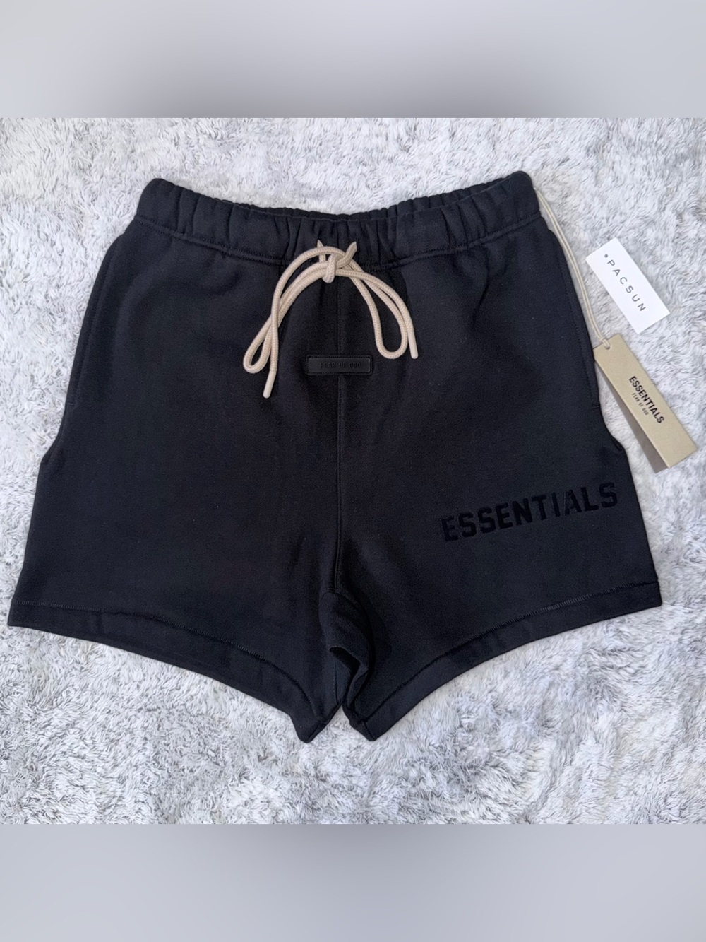 Fear of God ESSENTIALS Jet Black  SweatShorts with Beige Drawstring